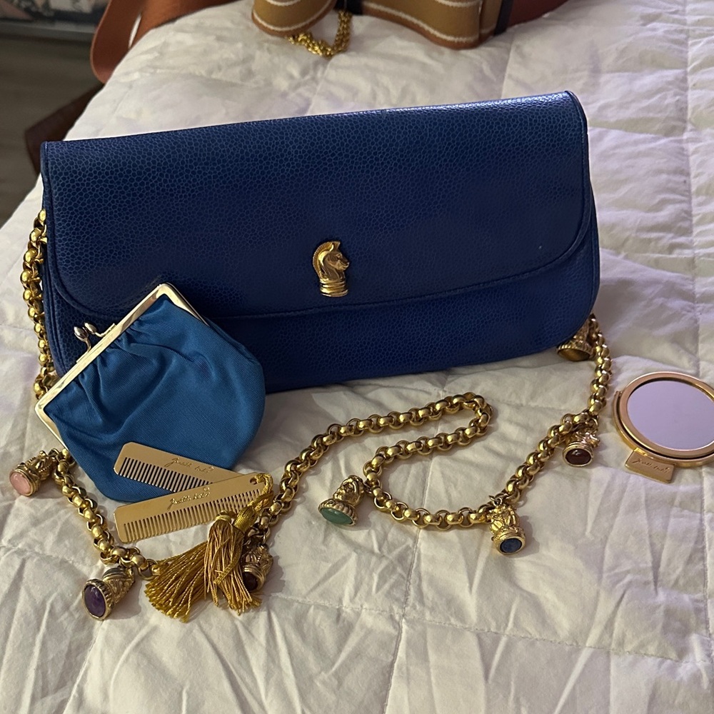 Elegant Blue Clutch with Gold Chain